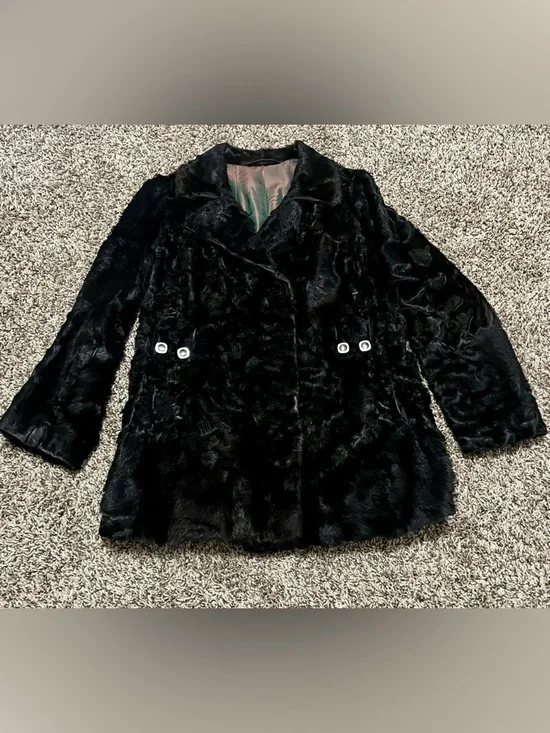 Vintage Black Fur Coat Hip Length Lined Custom Made - Picture 1 of 12
